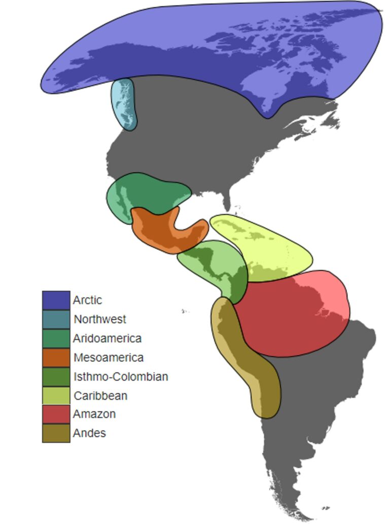 Major cultural areas of the Pre-Columbian world (North and South Americas) by User “Serg!o”, CC BY-SA 3.0, Wikipedia