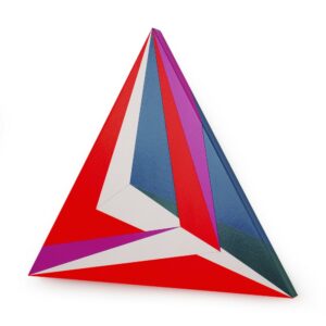 Samara Adamson-Pinczewski Try-Angles 2 2021 Acrylic, fluorescent acrylic, iridescent acrylIc and Topcoat with UVLS on wood panel 40 x 40 x 40cm