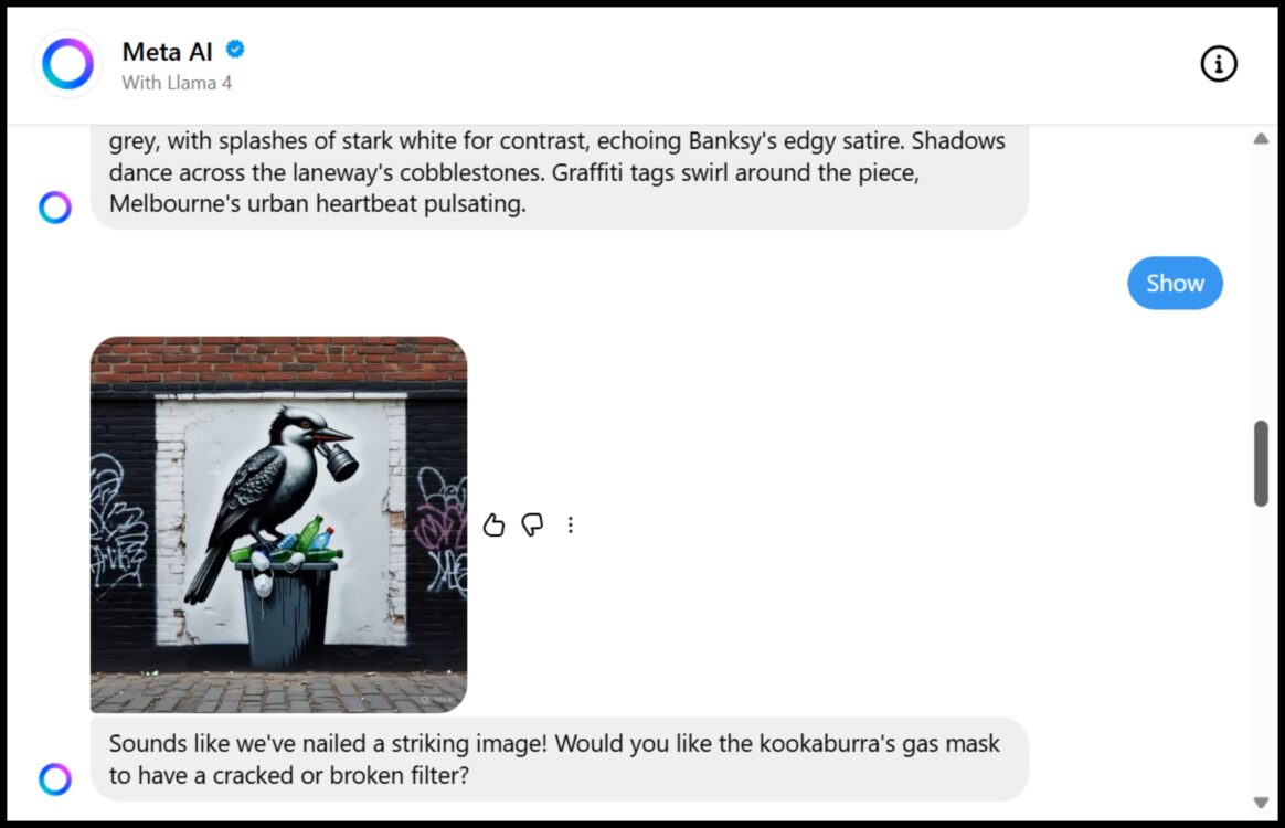 The response by Meta AI inspired by Banksy’s style...
