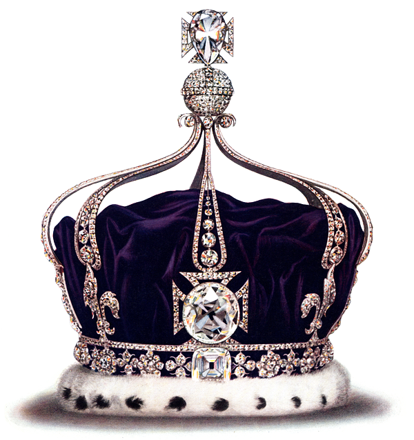 Colonial Theft: The Koh-i-Noor diamond in the front cross of Queen Mary's Crown, Public Domain, Wikipedia.